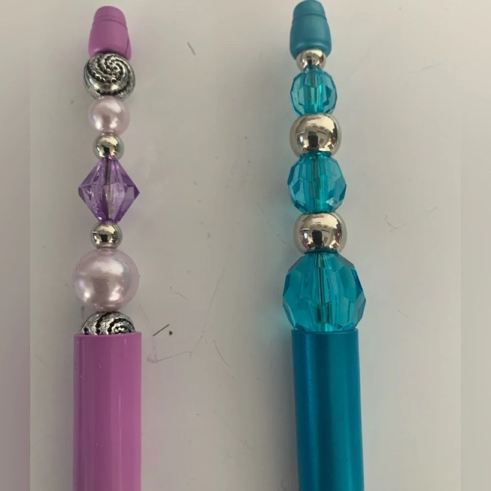 Hand crafted Beaded Pen, black ink with extra refillable ink. Set of 2 pens